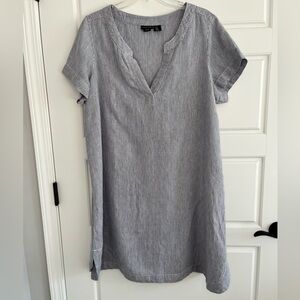 Tahari 100% Linen PinStripe Dress Tunic Split V Neck Coastal Grandma Beachy 1X